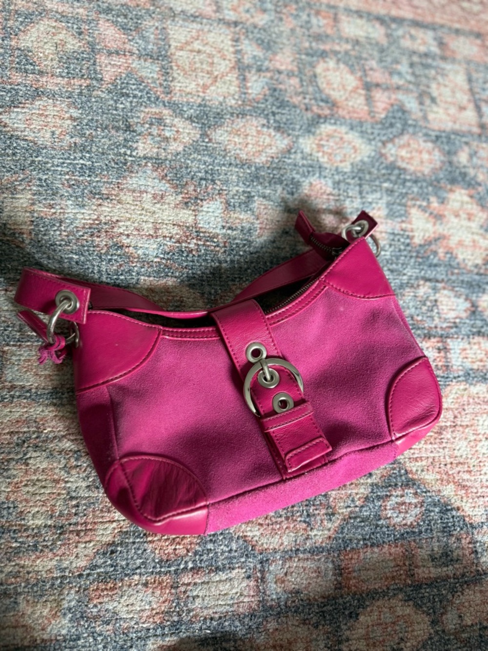Bath & Body Works Magenta Suede Shoulder Bag with Silver Hardware - Picture 3 of 5